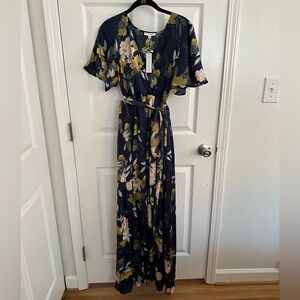 Baltic Born Sicily Satin Maxi- size medium Navy Floral NWT